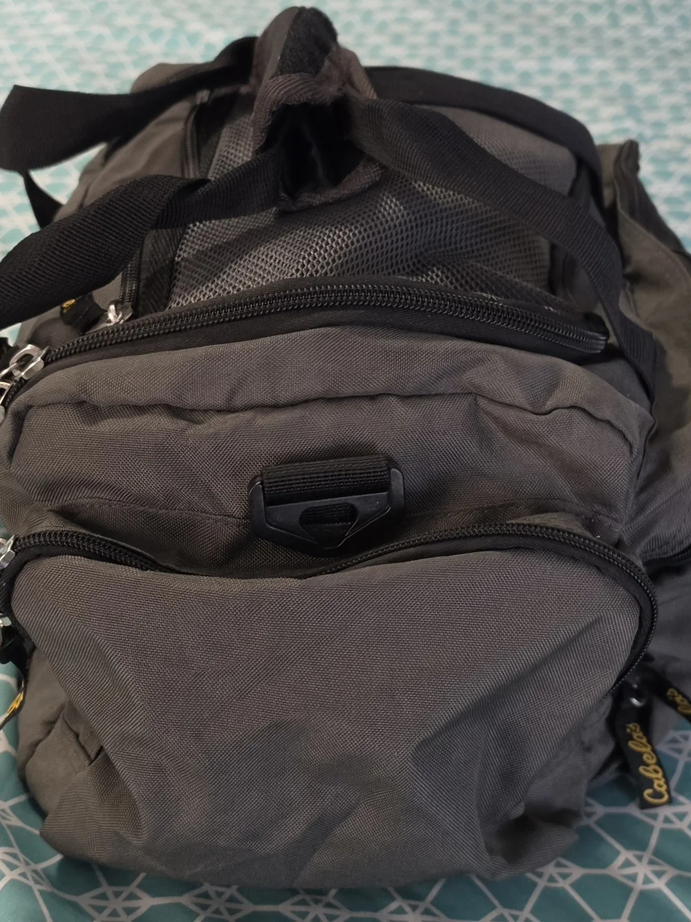 Cabela's Black and Gray Duffel with Yellow Logo